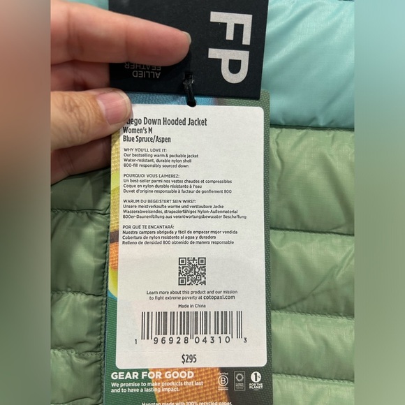 Cotopaxi Women's Medium Fuego Hooded Down Jacket Blue Spruce Aspen Puff NWT - Picture 5 of 15